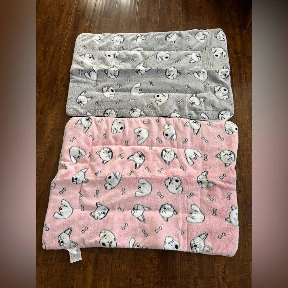 Brand New Cute Pink and Gray Dog Print Blankets/Mat in Set of 2 (NWT)
